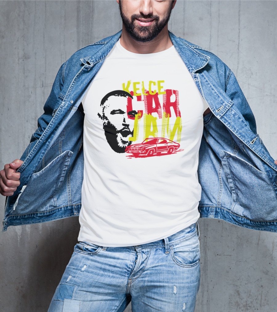 Kelce Car Jam Bold Yellow Red Face Car T-Shirt