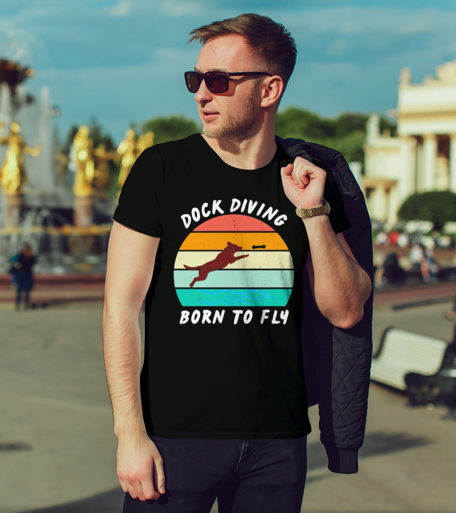 Dock Diving Born To Fly Vintage Retro Stripes Dog T-Shirt