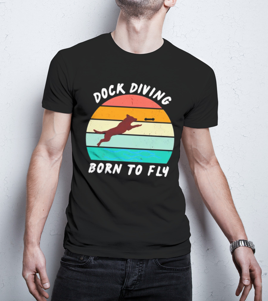 Dock Diving Born To Fly Vintage Retro Stripes Dog T-Shirt