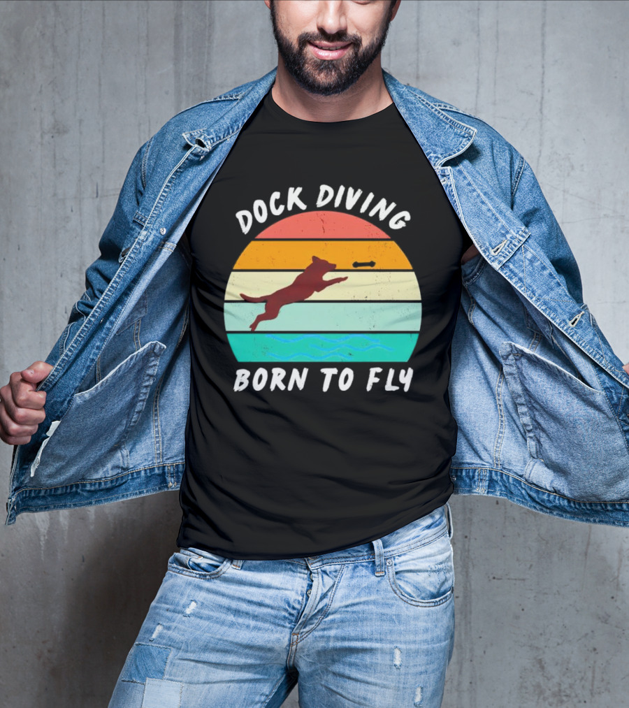 Dock Diving Born To Fly Vintage Retro Stripes Dog T-Shirt