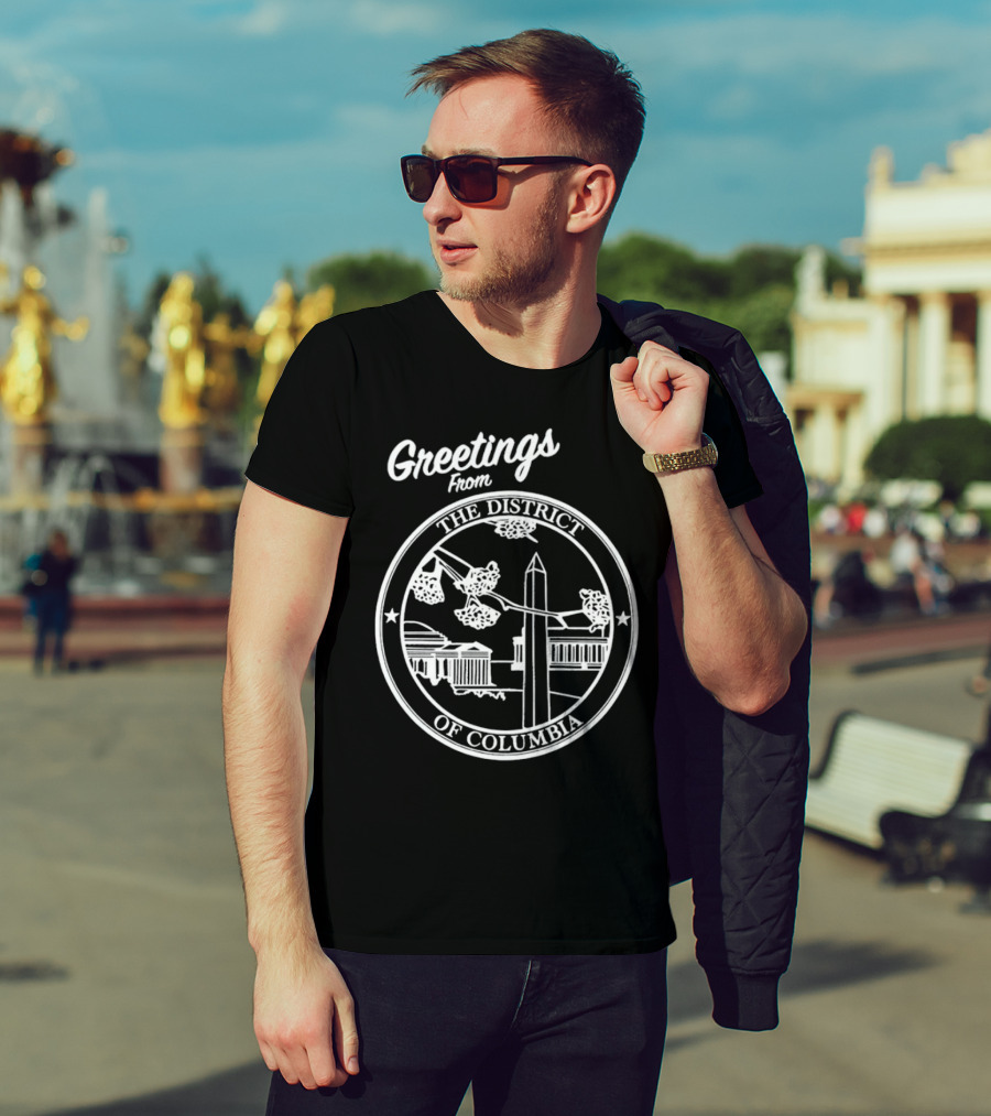 Greetings From The District Of Columbia Cherry Blossoms And Monument T-Shirt
