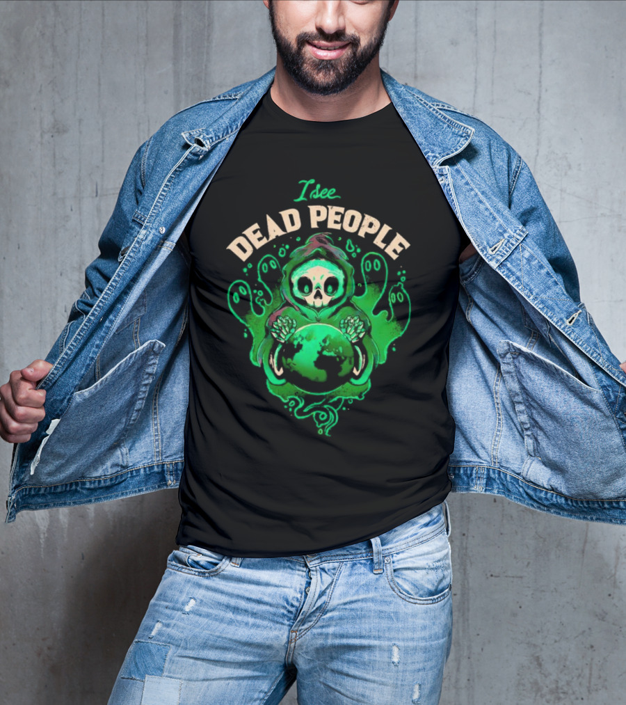 I See Dead People Grim Reaper Holding Earth With Ghosts T-Shirt