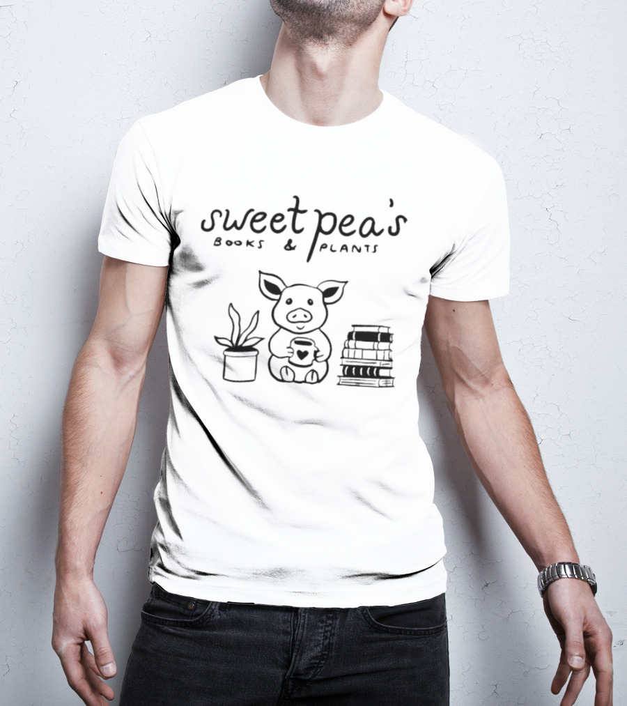 Sweet Pea's Books And Plants Pig With Heart Mug, Stack Of Books, And Plant Pot T-Shirt