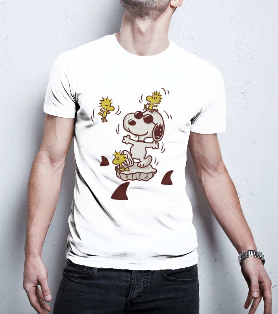 Snoopy And Woodstock Peanuts Dangerous Waters Shark Alert T-Shirt