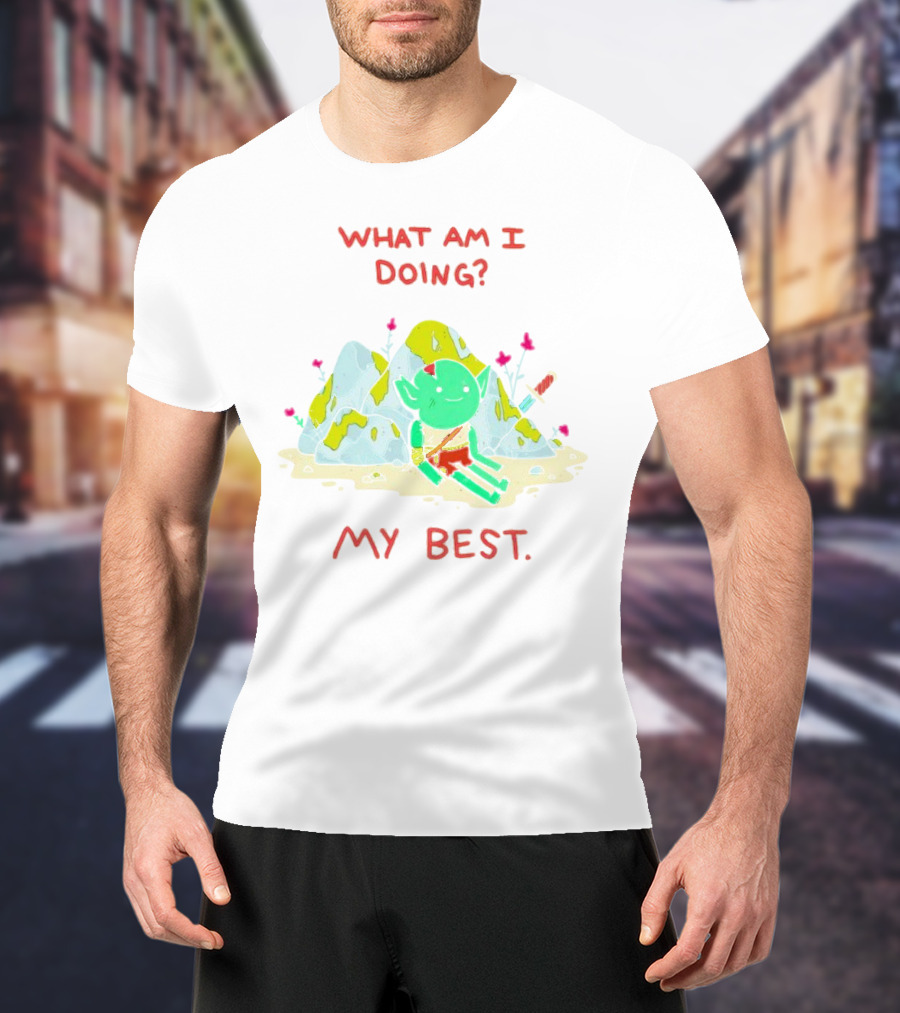 WHAT AM I DOING MY BEST Seated Goblin With Sword In Rocky Landscape T-Shirt