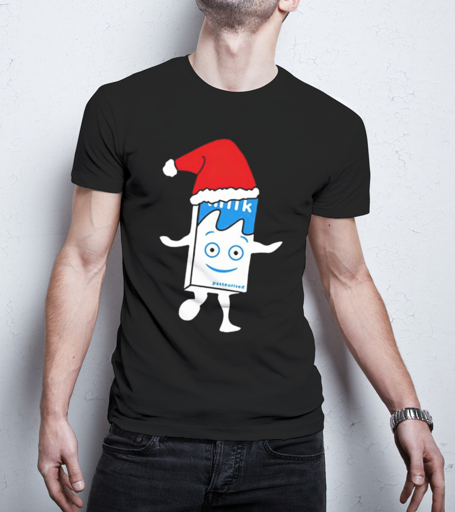 Blur Milk Christmas Cartoon With Santa Hat T-Shirt