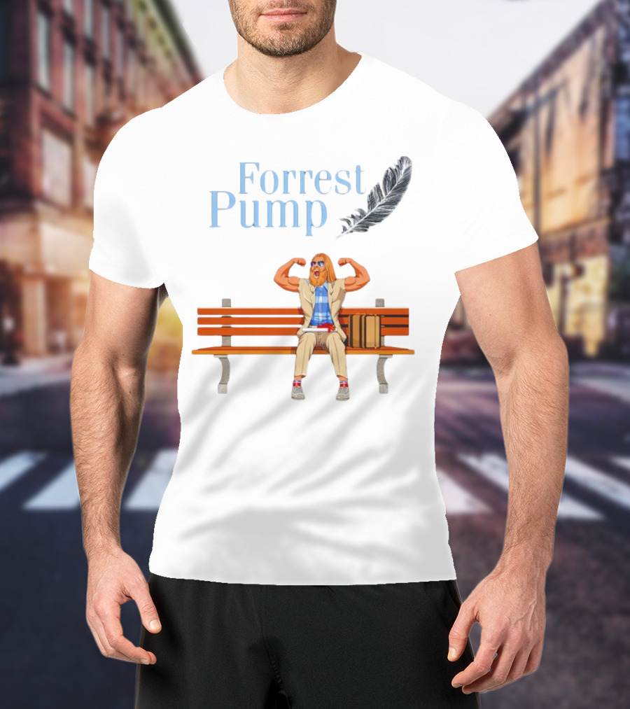 Forrest Pump Sitcom Character With Feather And Bench T-Shirt