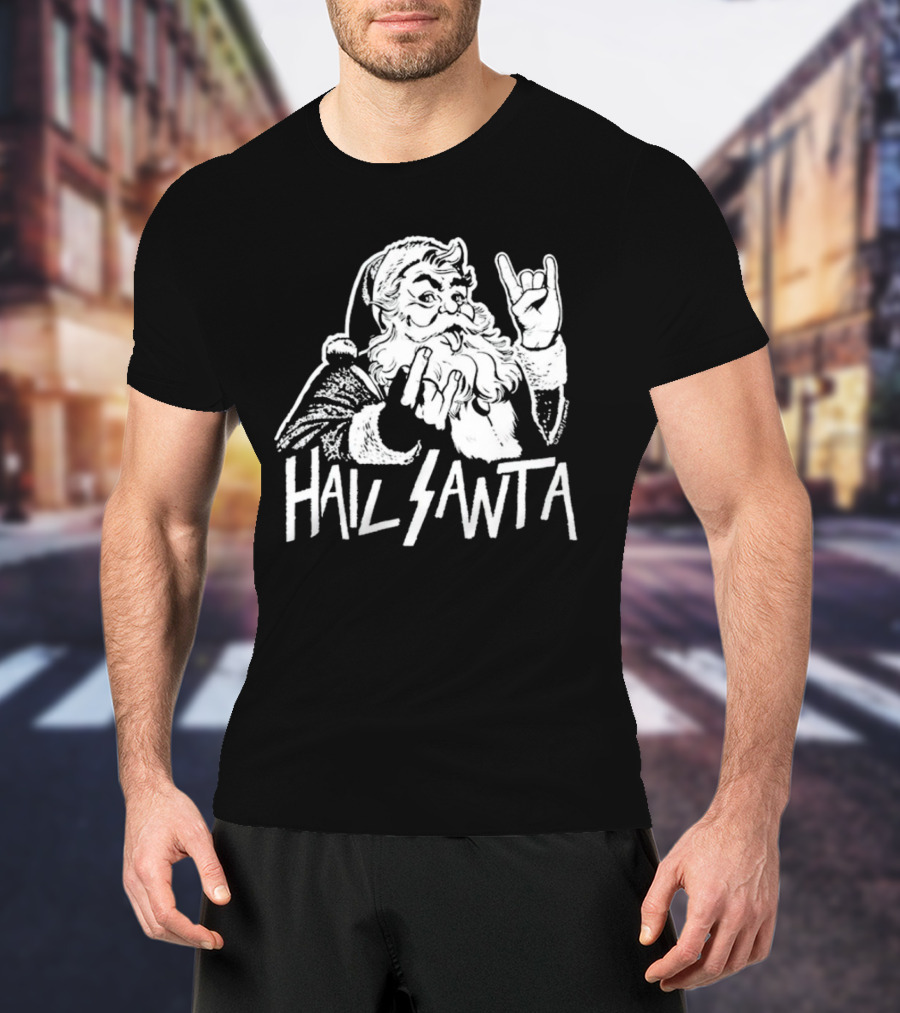 Hail Santa Christmas Rock Devil Horns Santa Claus T-Shirt