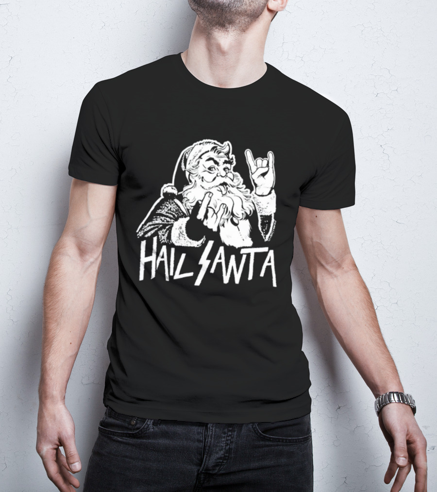 Hail Santa Christmas Rock Devil Horns Santa Claus T-Shirt