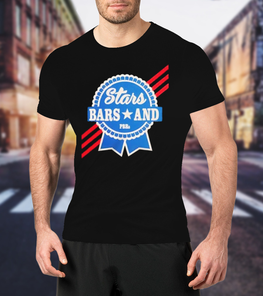 Stars Bars And PBRs Patriotic Blue Ribbon Badge T-Shirt