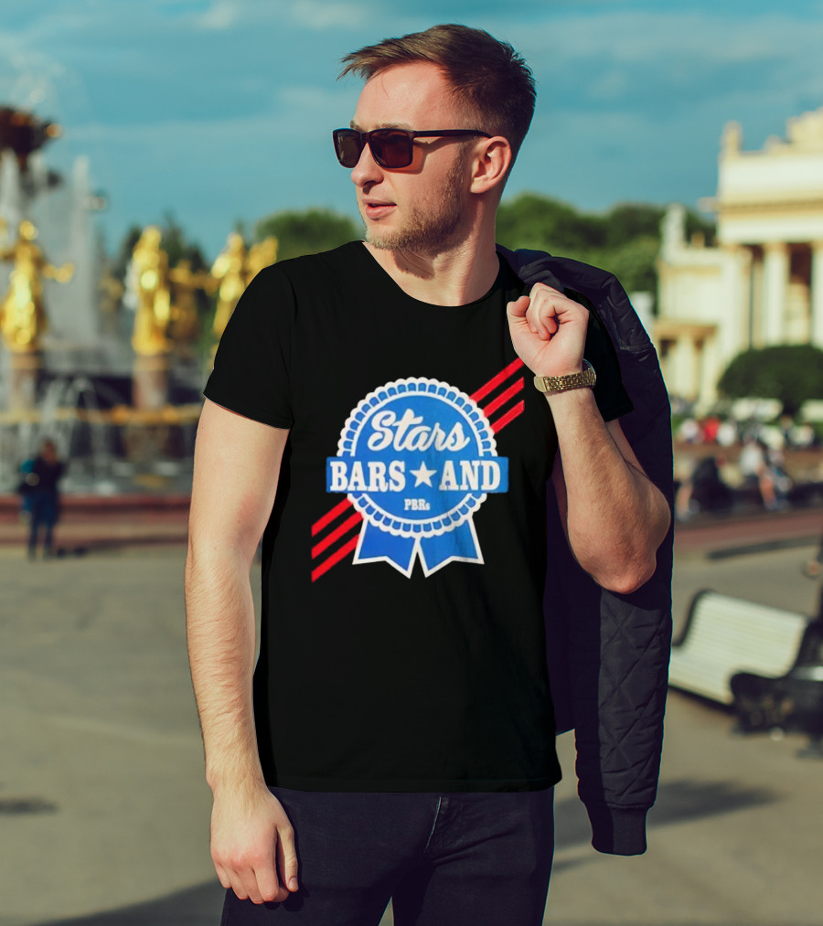 Stars Bars And PBRs Patriotic Blue Ribbon Badge T-Shirt