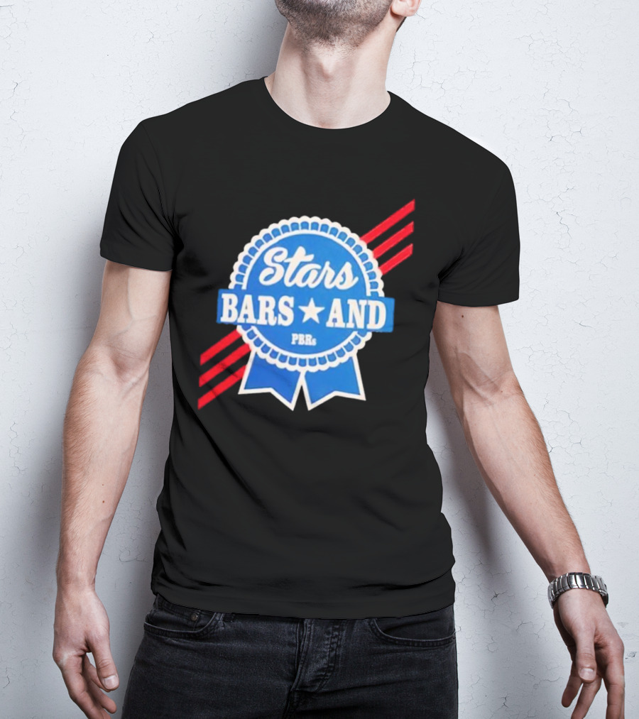 Stars Bars And PBRs Patriotic Blue Ribbon Badge T-Shirt