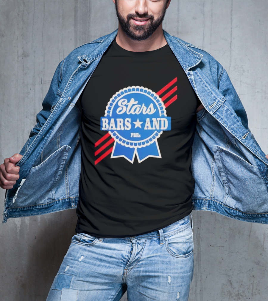 Stars Bars And PBRs Patriotic Blue Ribbon Badge T-Shirt