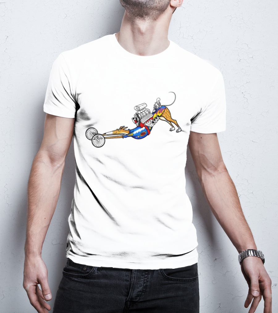The Indianapolis One Cartoon Dog Dragster Engine Racing T-Shirt