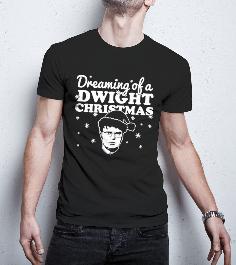 Dreaming Of A Dwight Christmas Santa Hat Snowflakes T-Shirt