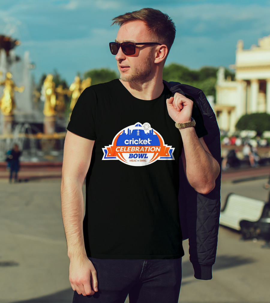 Cricket Celebration Bowl MEAC SWAC Logo With City Skyline And Football Field Symbols T-Shirt