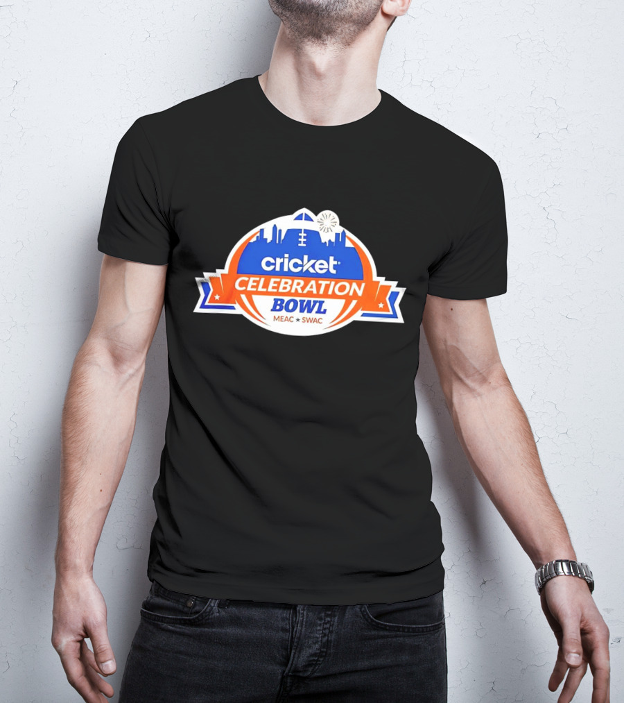 Cricket Celebration Bowl MEAC SWAC Logo With City Skyline And Football Field Symbols T-Shirt