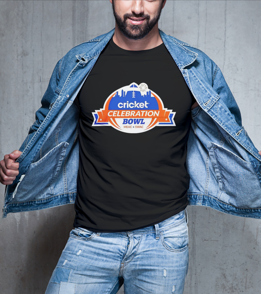 Cricket Celebration Bowl MEAC SWAC Logo With City Skyline And Football Field Symbols T-Shirt
