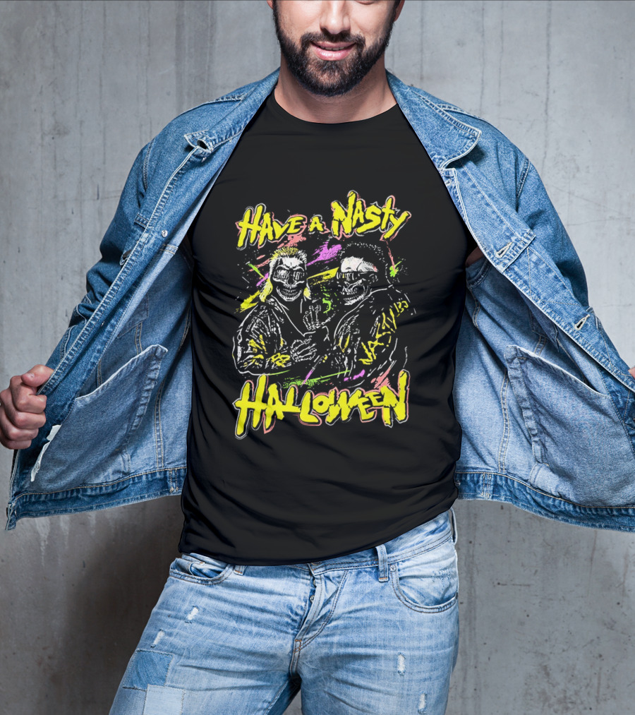 Have A Nasty Halloween Skeleton Warriors Vibrant Neon T-Shirt