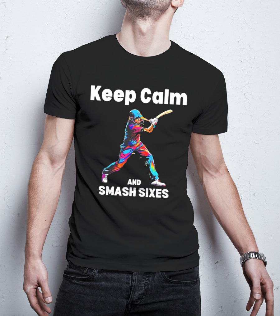 Keep Calm And Smash Sixes Cricket Batter Vibrant Colors T-Shirt