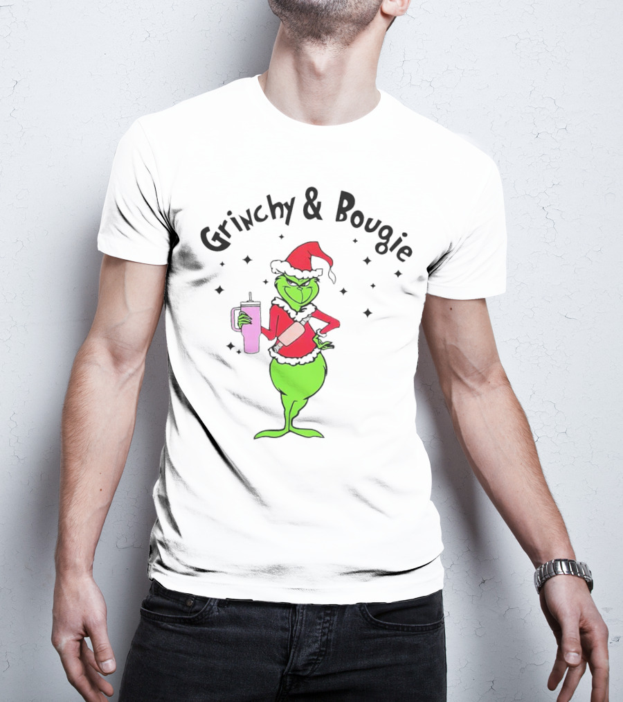 Grinchy And Bougie Santa With Pink Tumbler T-Shirt