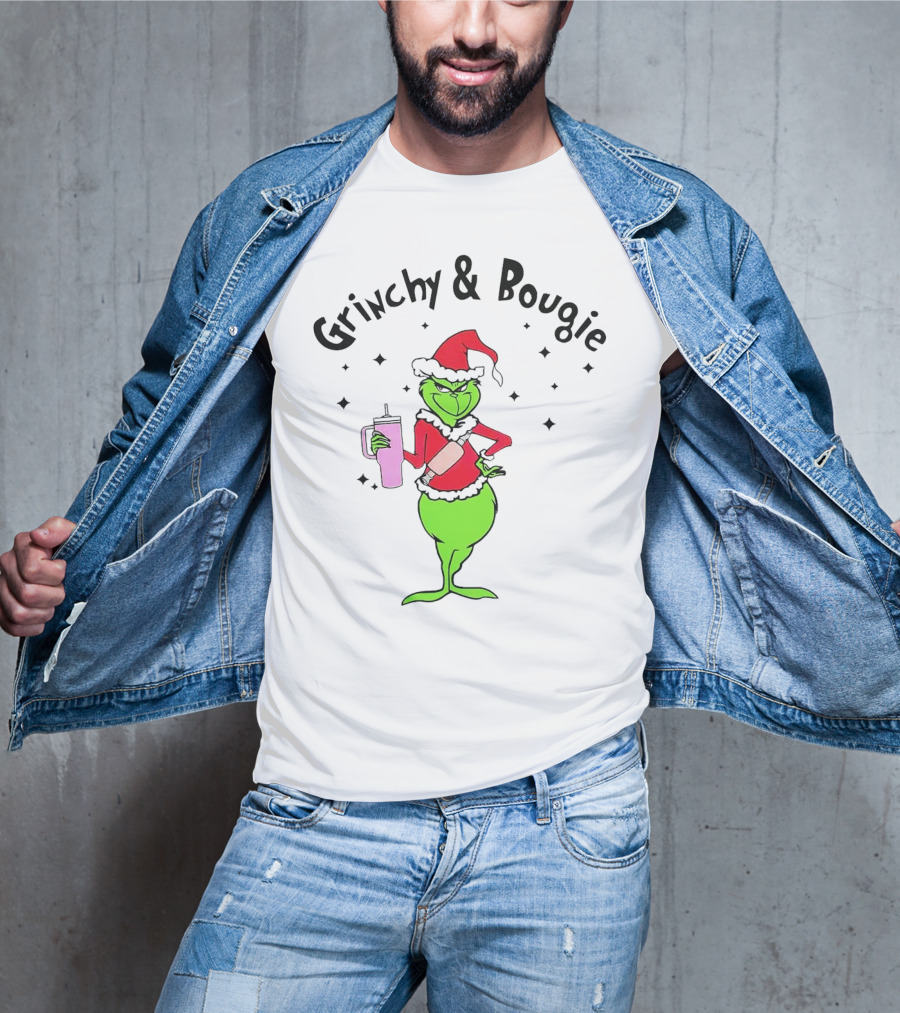 Grinchy And Bougie Santa With Pink Tumbler T-Shirt