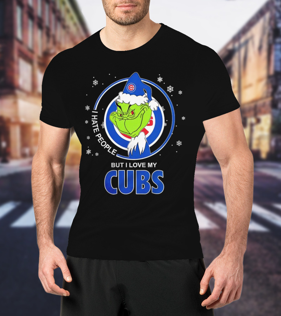 Christmas Grinch Santa I Hate People But I Love My Cubs T-Shirt