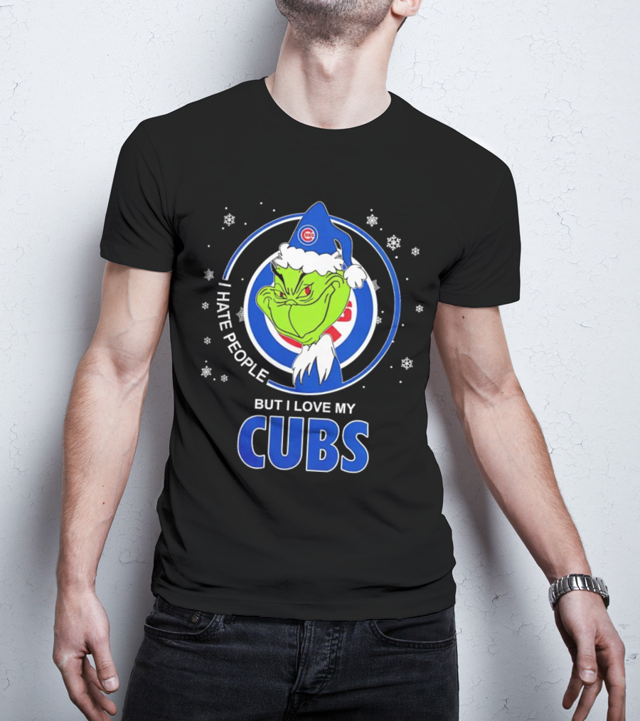 Christmas Grinch Santa I Hate People But I Love My Cubs T-Shirt