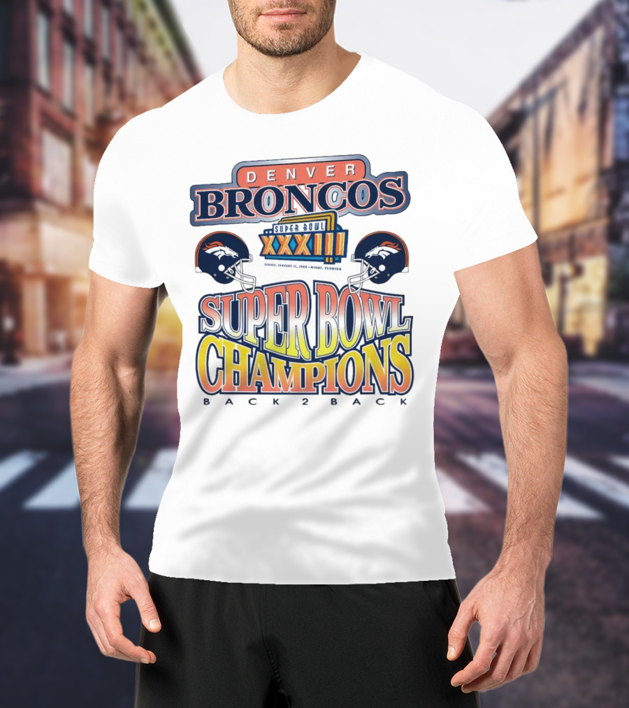 Denver Broncos Super Bowl XXXIII Champions Back 2 Back Miami Florida T-Shirt