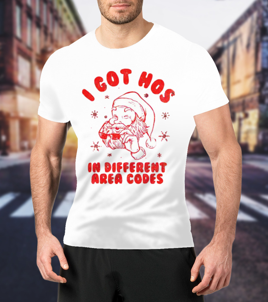 I Got Hos In Different Area Codes Santa Claus Sunglasses Snowflakes T-Shirt
