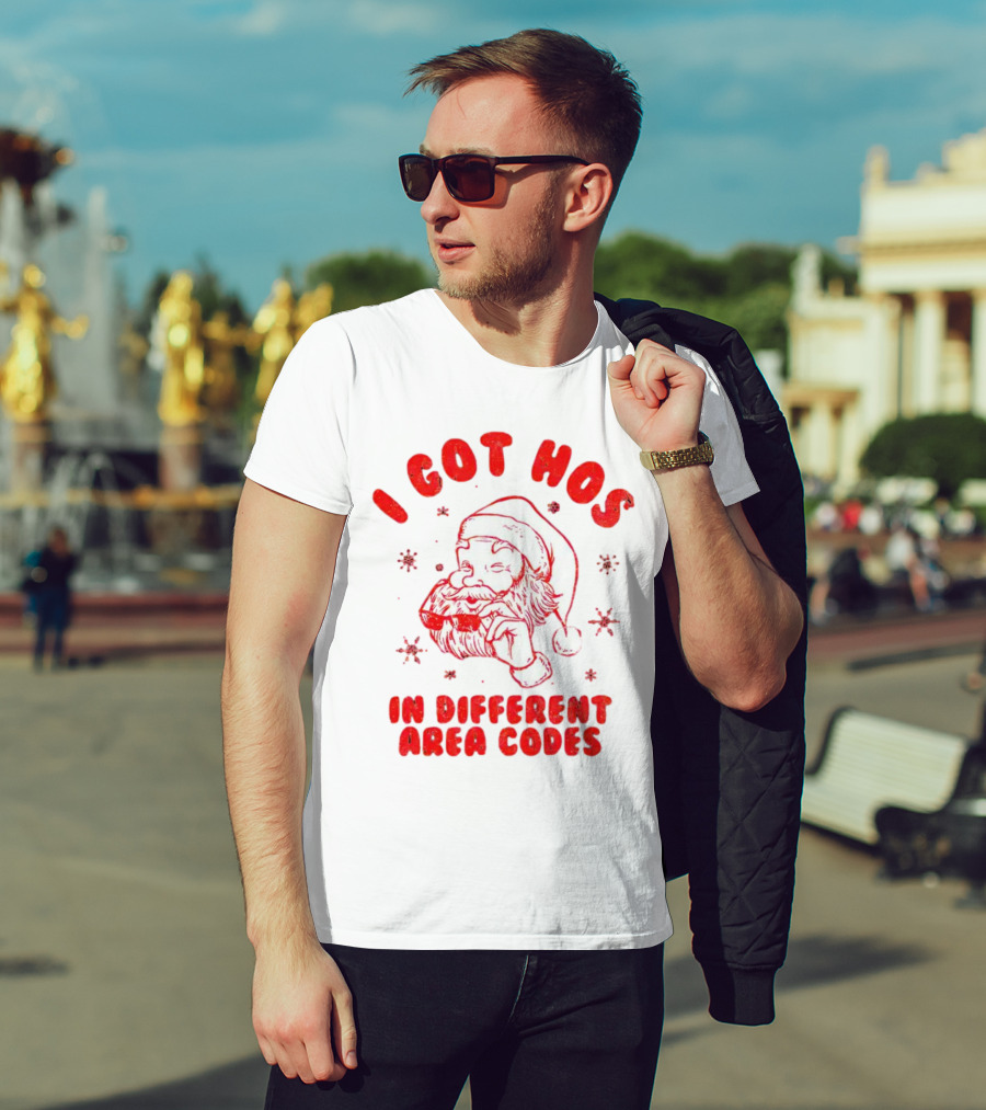 I Got Hos In Different Area Codes Santa Claus Sunglasses Snowflakes T-Shirt