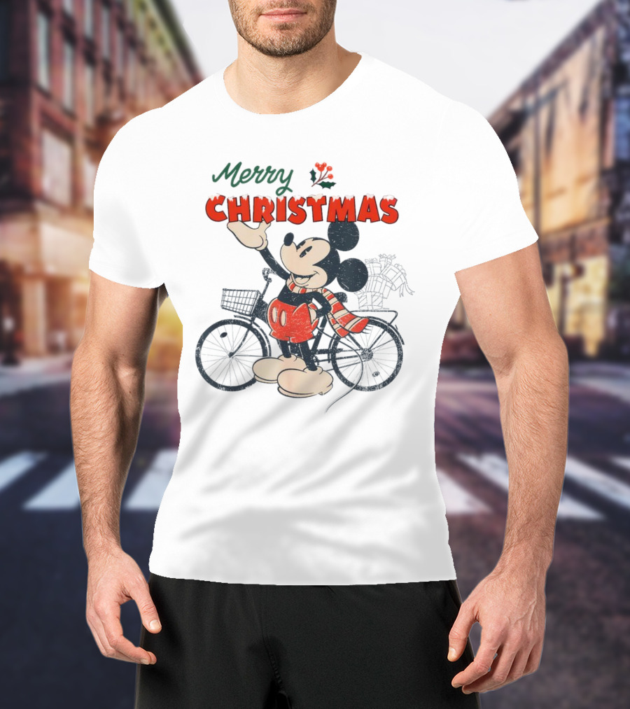 Mickey Mouse Merry Christmas Bicycle Holiday Cheer T-Shirt