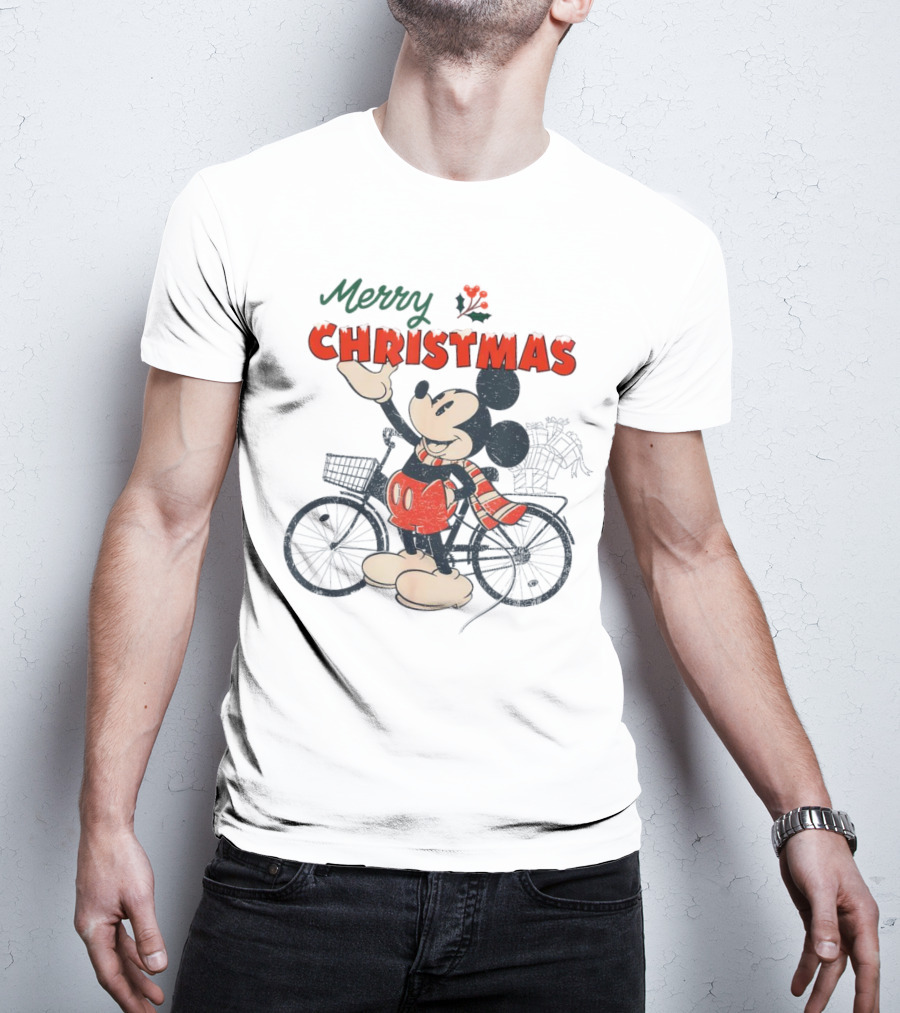 Mickey Mouse Merry Christmas Bicycle Holiday Cheer T-Shirt