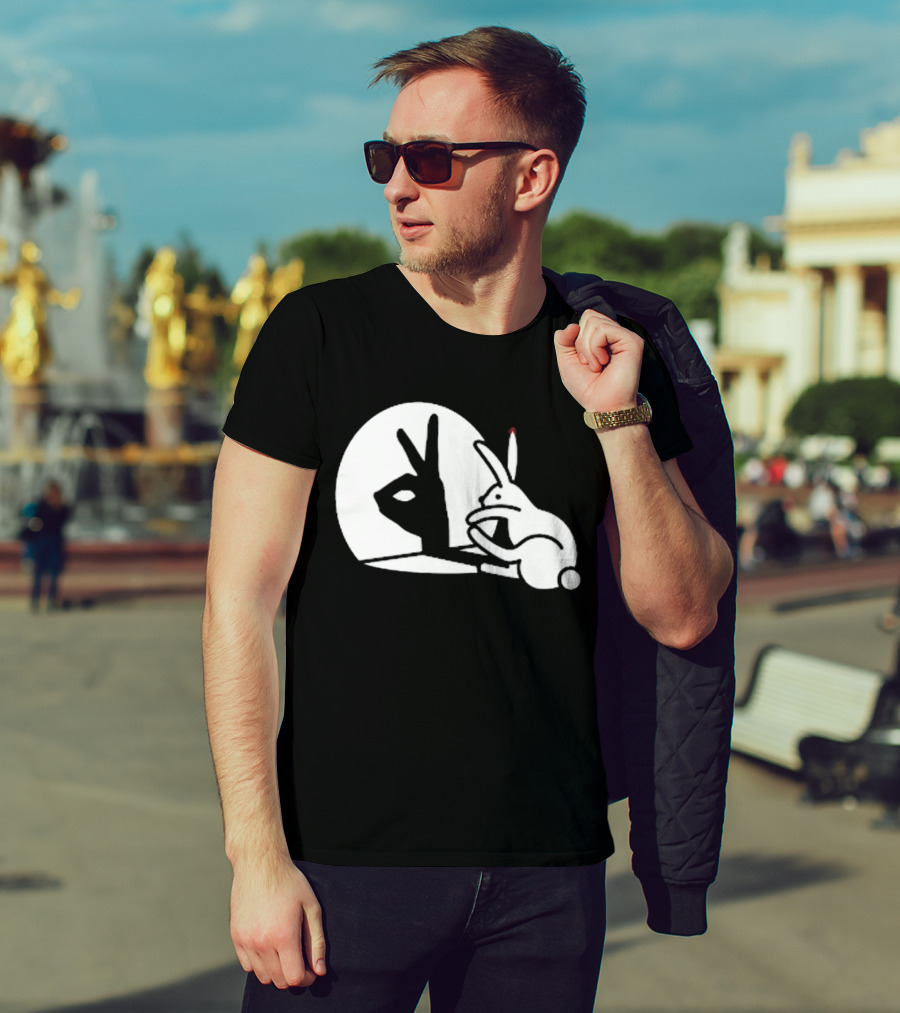 Rabbit Hand Shadow Peace Gesture Optical Illusion T-Shirt