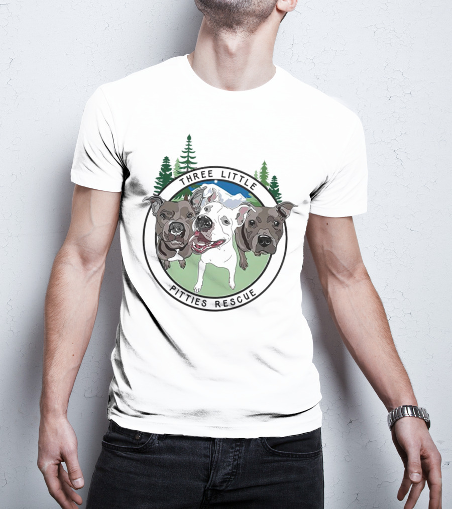 Three Little Pitties Rescue Forest Trio Dogs T-Shirt