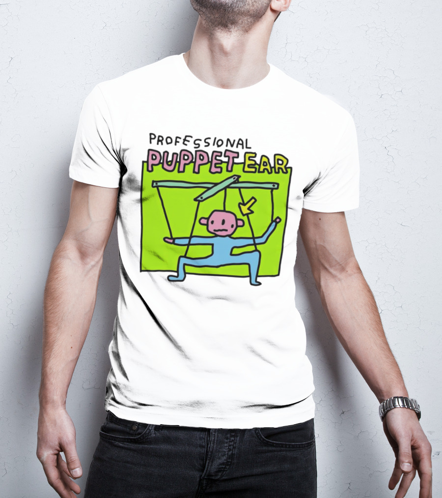 Professional Puppet Ear Illustration Marooned On Vibrant Green Background T-Shirt
