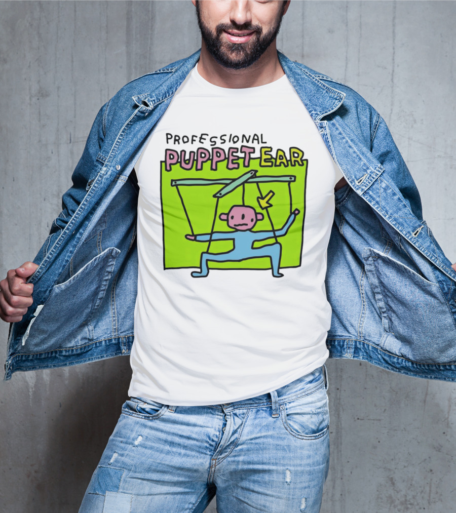 Professional Puppet Ear Illustration Marooned On Vibrant Green Background T-Shirt