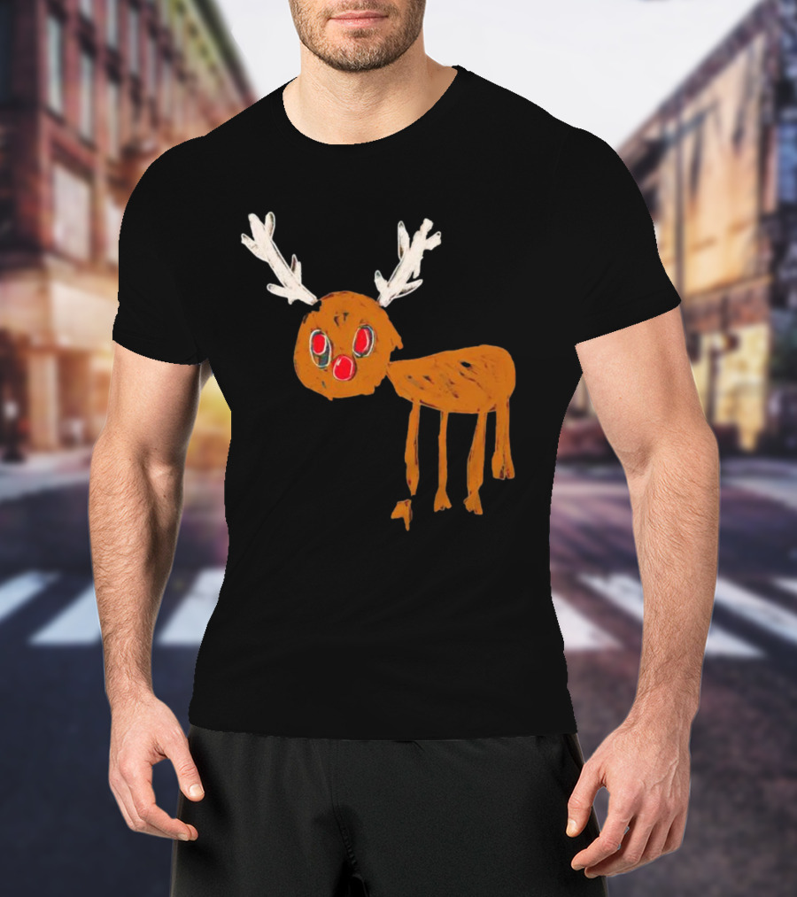 Reindeer Ugly Holiday Rudolf Drawing T-Shirt