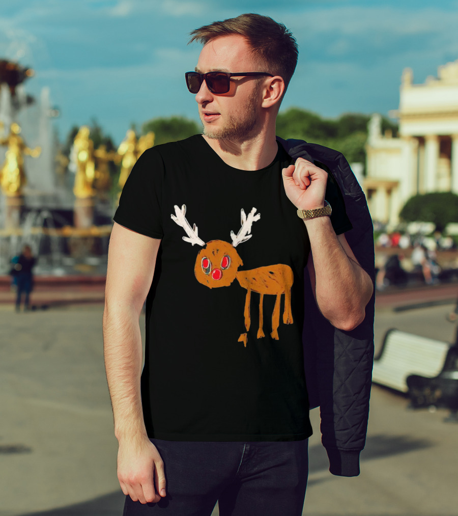 Reindeer Ugly Holiday Rudolf Drawing T-Shirt