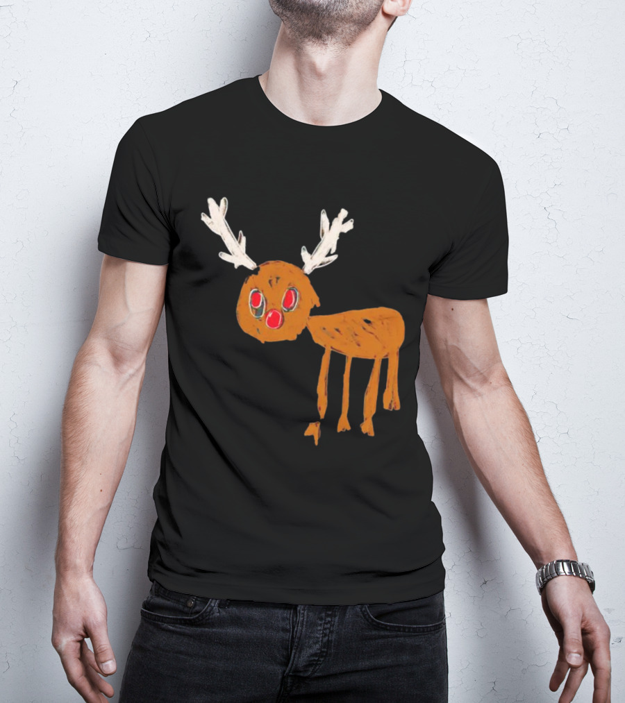 Reindeer Ugly Holiday Rudolf Drawing T-Shirt