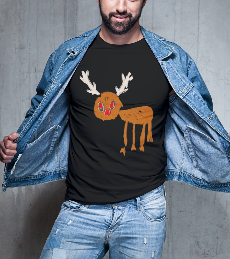 Reindeer Ugly Holiday Rudolf Drawing T-Shirt
