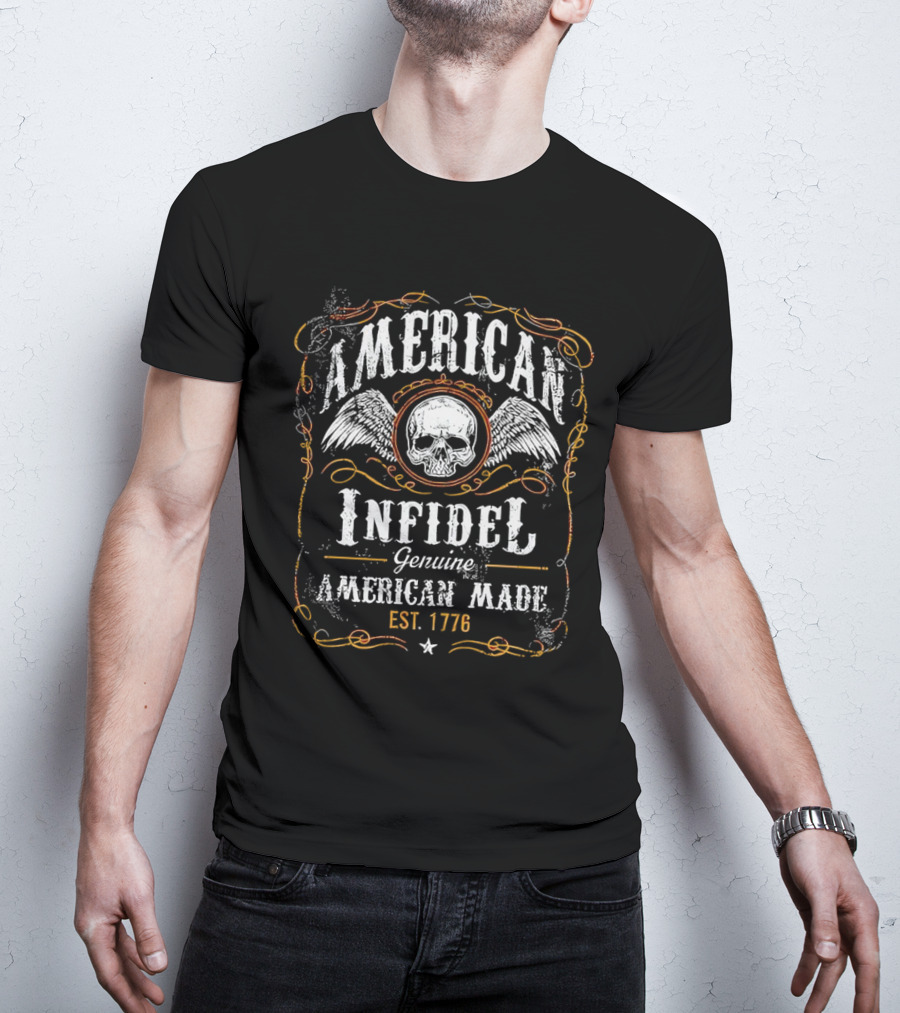 American Infidel Genuine American Made Est 1776 Skull Wings T-Shirt