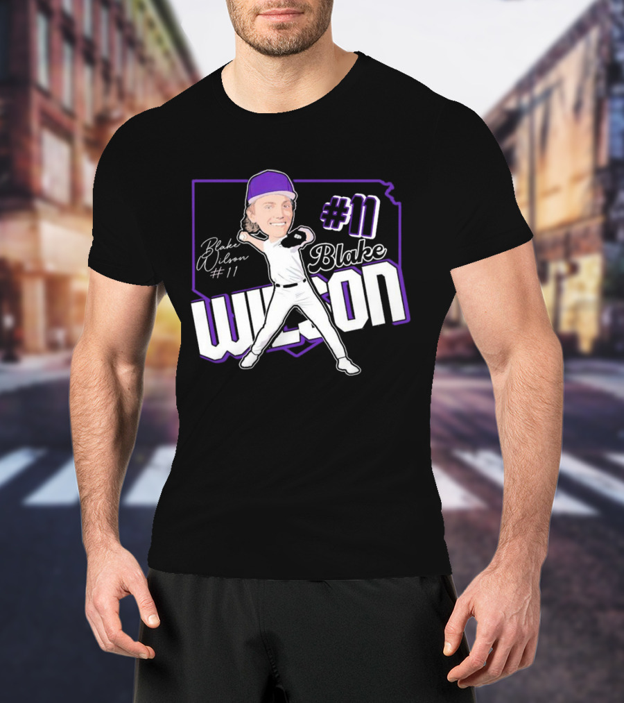 Blake Wilson #11 Kansas State Wildcats Baseball Cartoon Signature T-Shirt