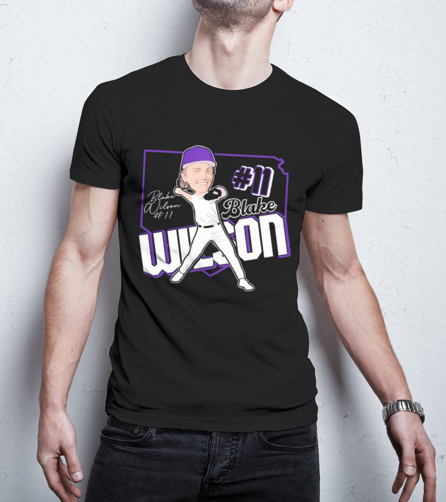 Blake Wilson #11 Kansas State Wildcats Baseball Cartoon Signature T-Shirt