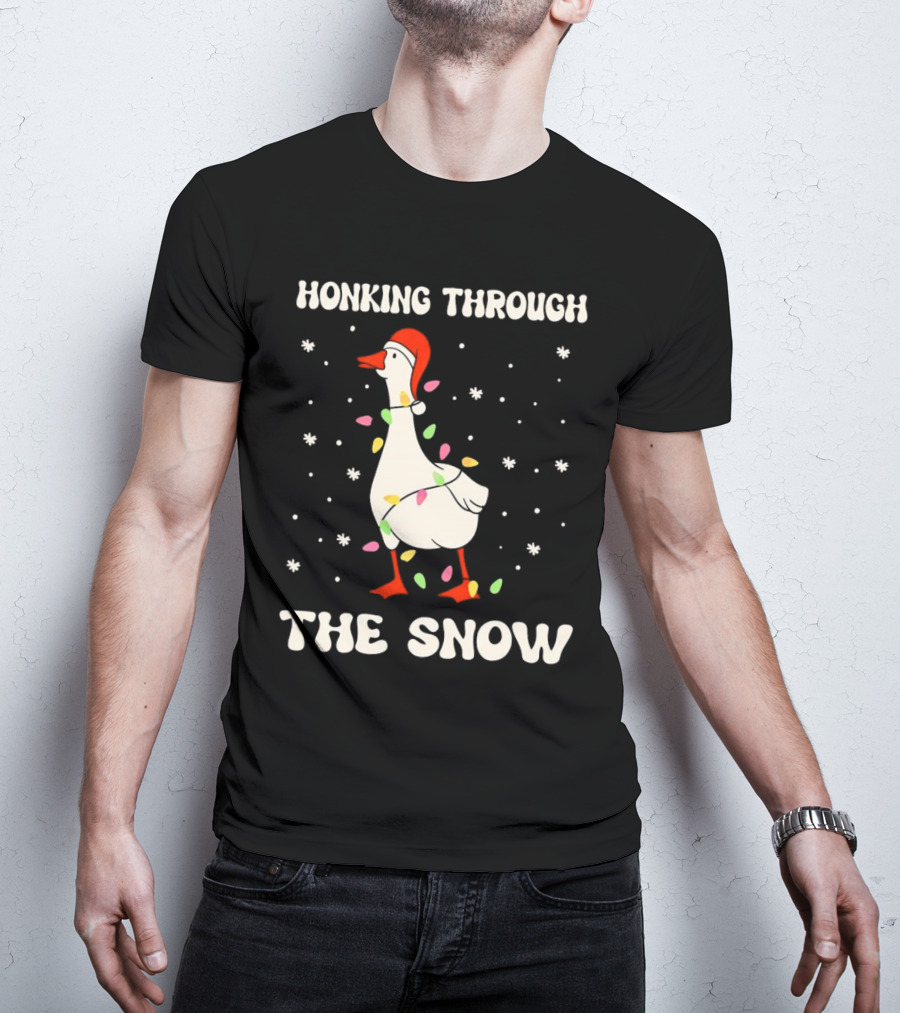 Honking Through The Snow Goose Wrapped In Christmas Lights T-Shirt