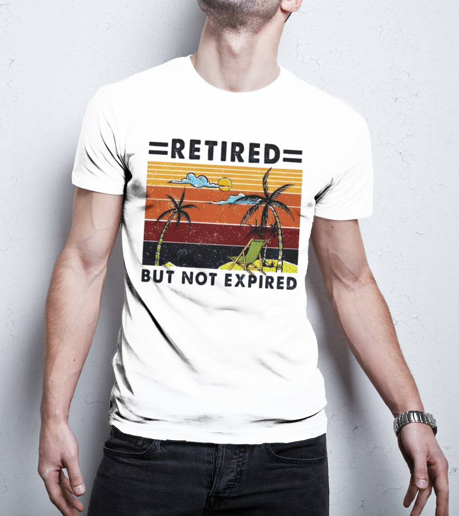 Retired But Not Expired Beach Vintage Sunset Palm Trees Chair Retro T-Shirt