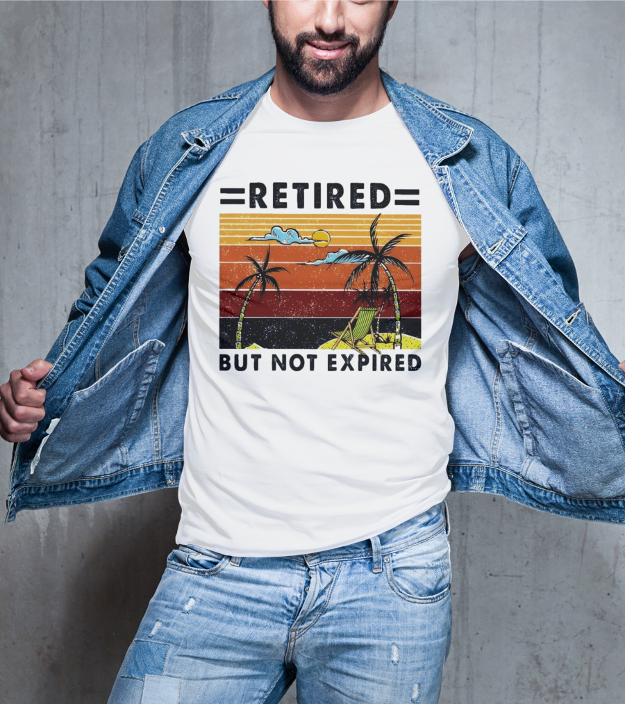 Retired But Not Expired Beach Vintage Sunset Palm Trees Chair Retro T-Shirt