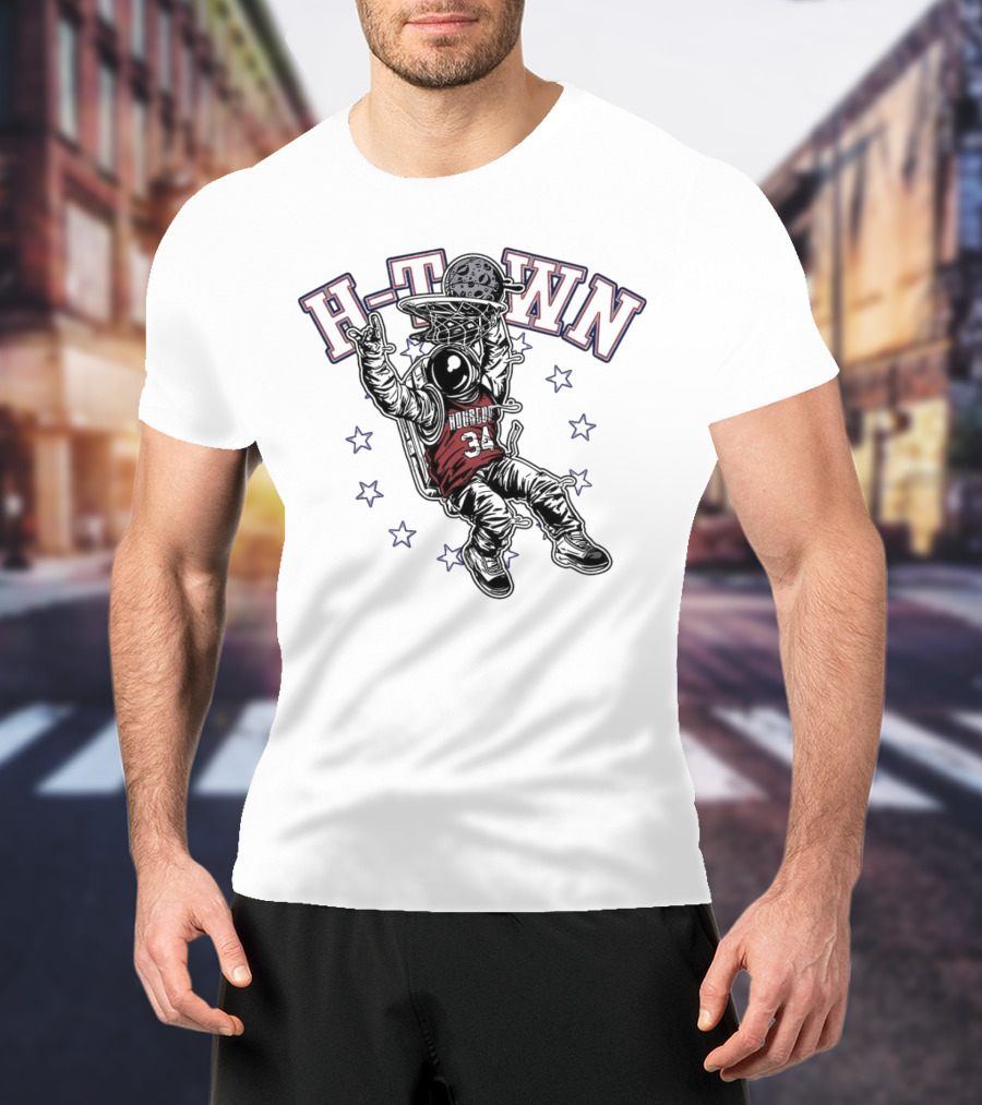 H-Town Astronaut Dunking Moon Stars Nolan Ryan 34 Houston Astros T-Shirt