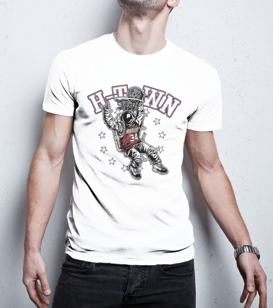 H-Town Astronaut Dunking Moon Stars Nolan Ryan 34 Houston Astros T-Shirt