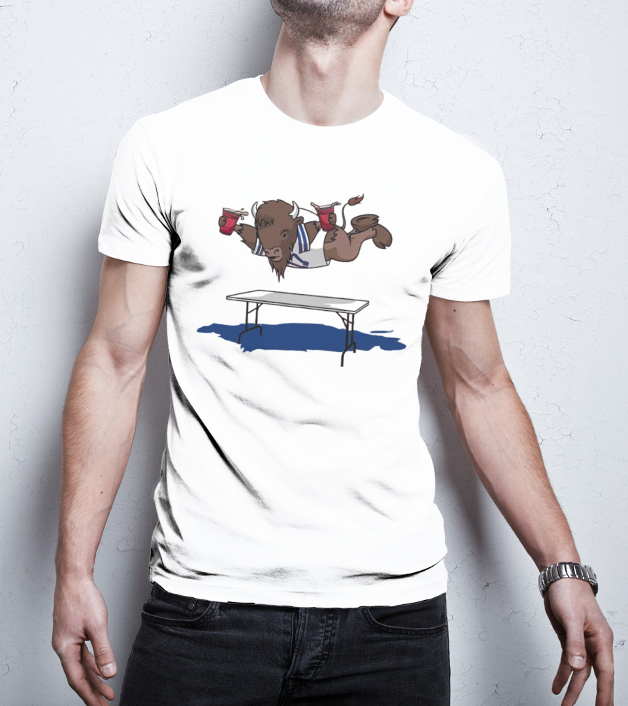 Buffalo Bills Smash Tables Jumping Bison With Red Cups T-Shirt
